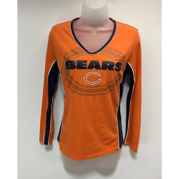 Chicago Bears Team Apparel Orange Rhinestone Long Sleeve V-neck T-shirt Size M - Picture 1 of 6